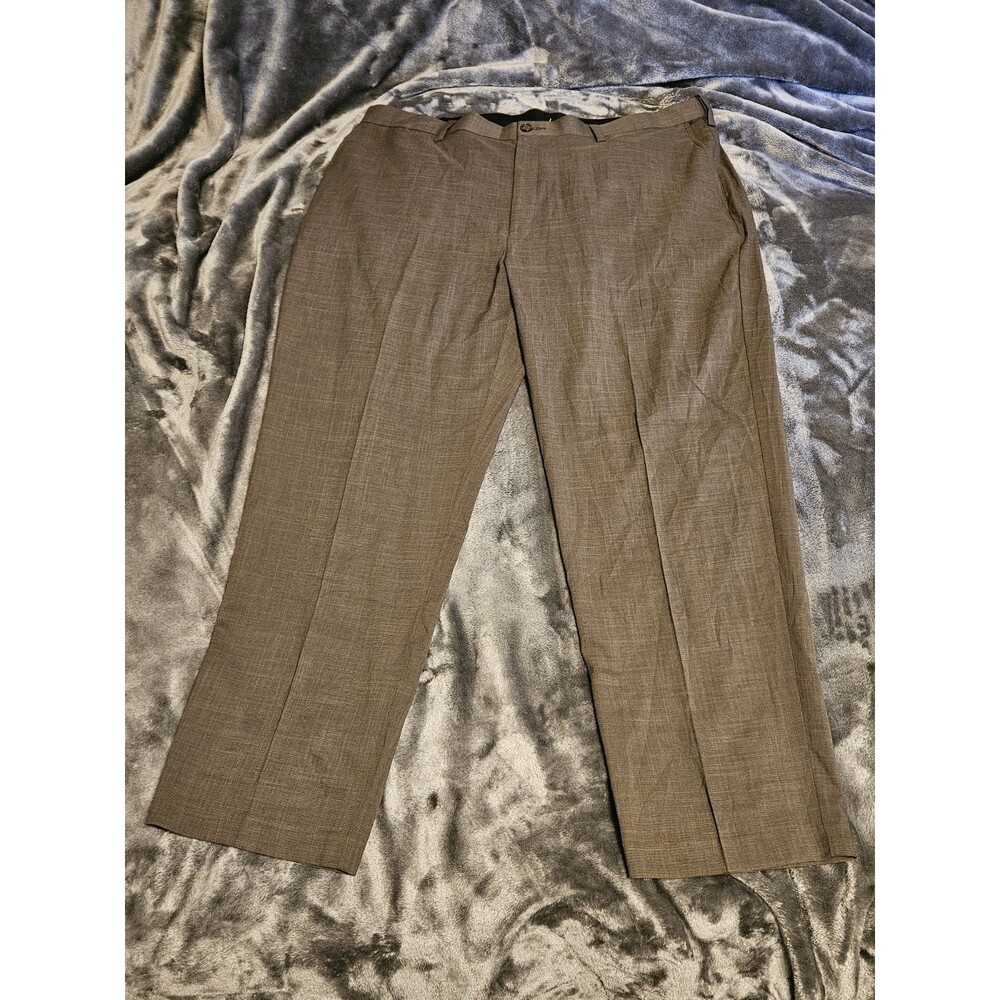 NWT Savane Men's Gray Herringbone Dress Pants Size 42 Tailored Stretch FlatFront